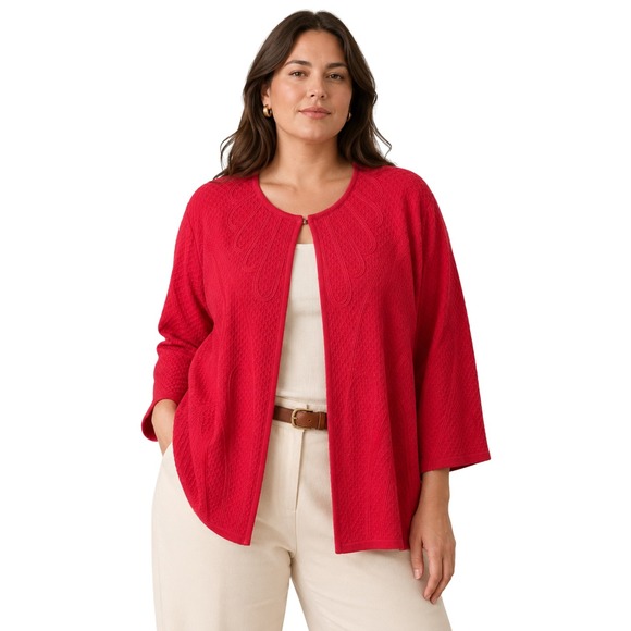 Misook Sweaters - Misook Cardigan Sweater Womens 3X Coral Textured Knit Open Front 3/4 Sleeve